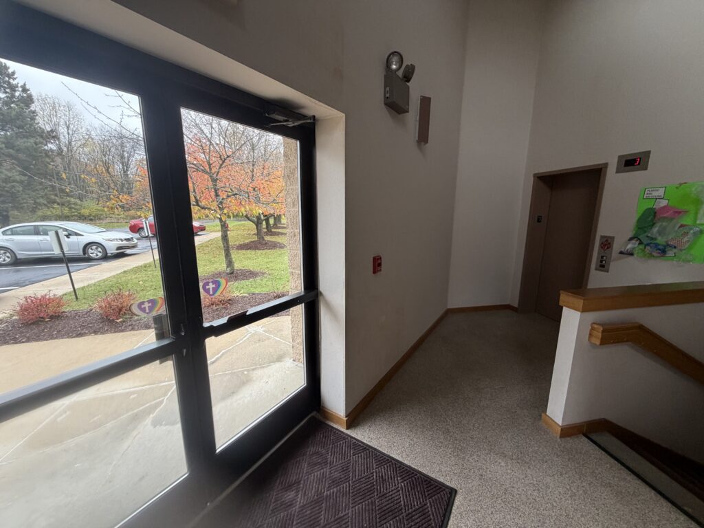 Entryway showing elevator.